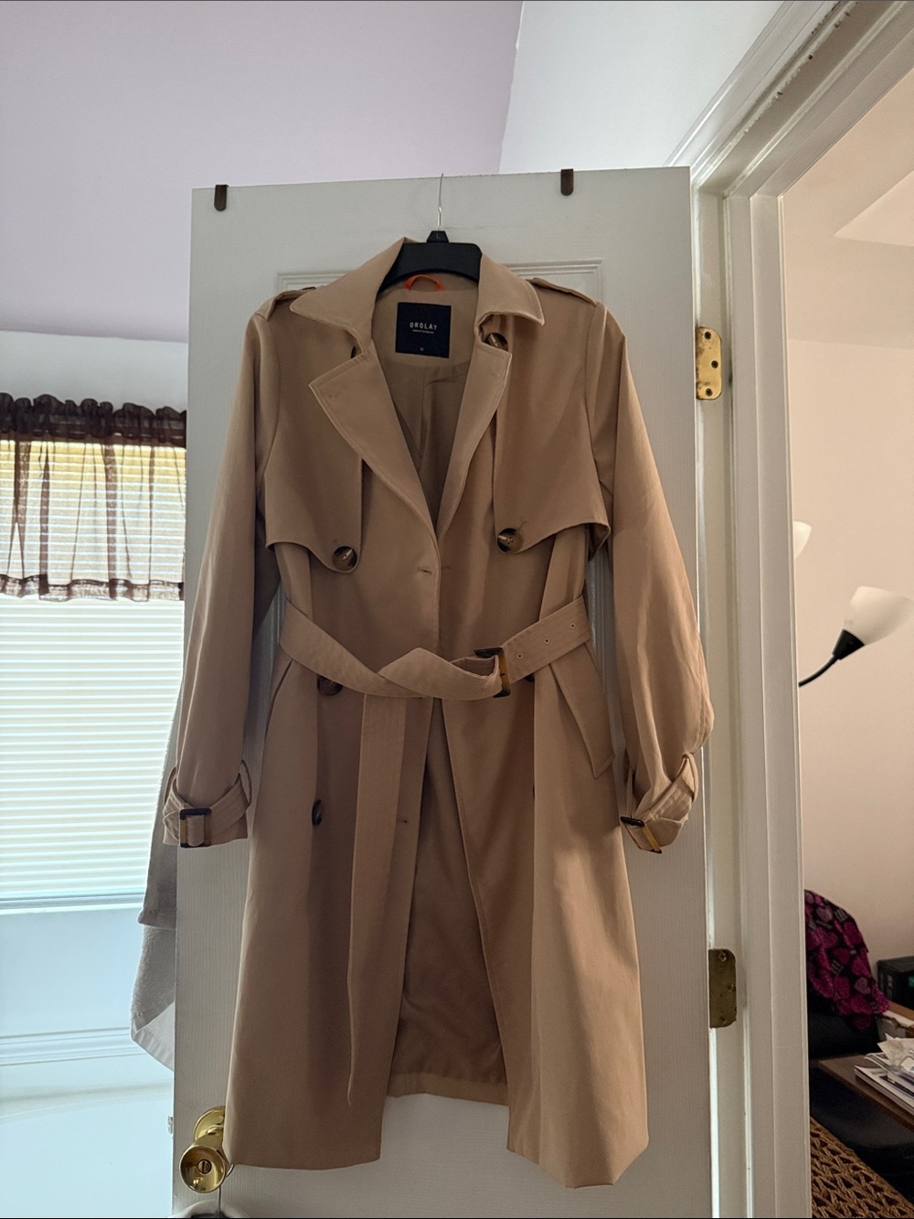 LIKE NEW! ORALAY Women's Beige Belted Trench Coat